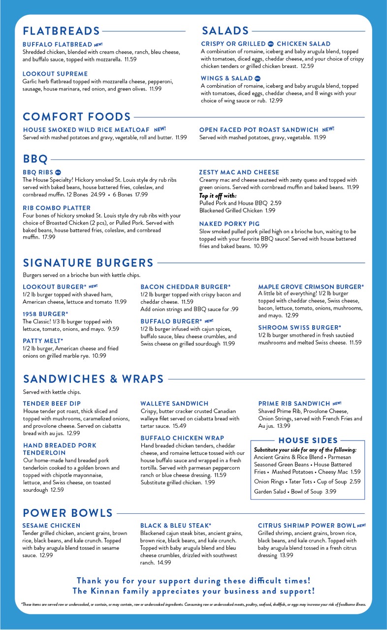 LookOut Supper Club Menus